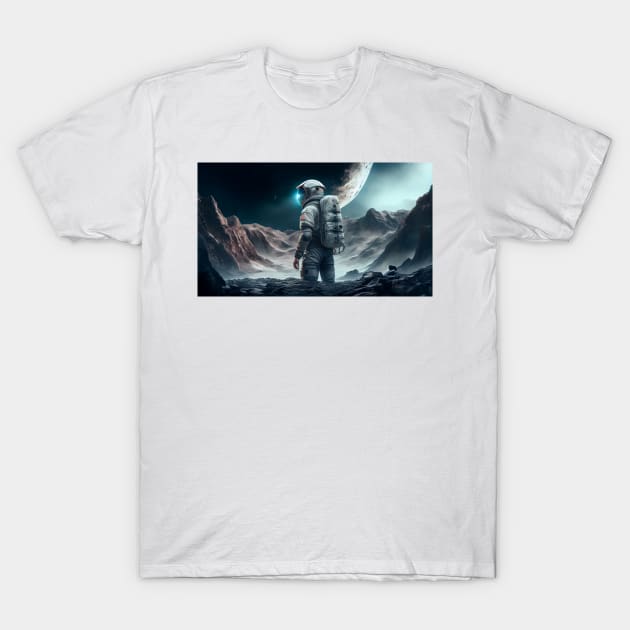 Astronaut on a mythical planet T-Shirt by Aura.